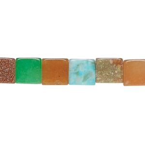 Multi-gemstone / glass 1pkg1, cube bead 15 inch 8-9mm
