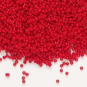 Seed bead, Miyuki 1pkg250g glass, #15 rocaille, opaque semi-matte bright red / outside dyed (RR-1684)