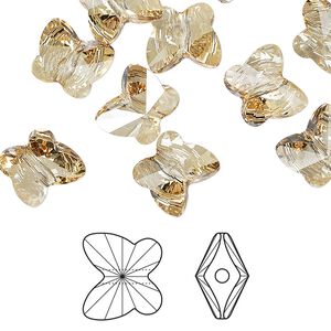 Bead 12pk crystal golden shadow, Crystal Passions&reg; 10x9mm butterfly 5754