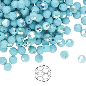 Bead 24pk turquoise AB, Preciosa Czech crystal 4mm round