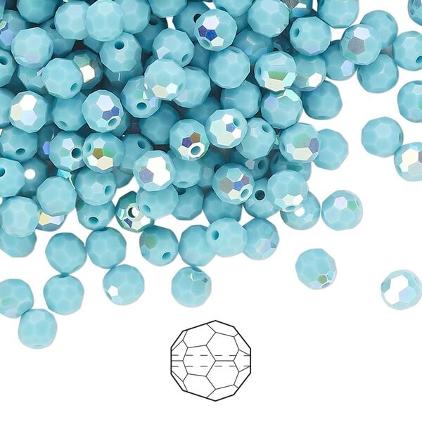 Bead 24pk turquoise AB, Preciosa Czech crystal 4mm round image number 0
