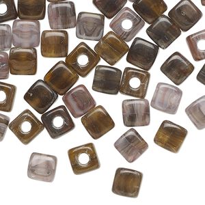Bead, Czech pressed glass, translucent purple and brown, 6mm cube. Sold per 1-ounce pkg, approximately 60 beads.