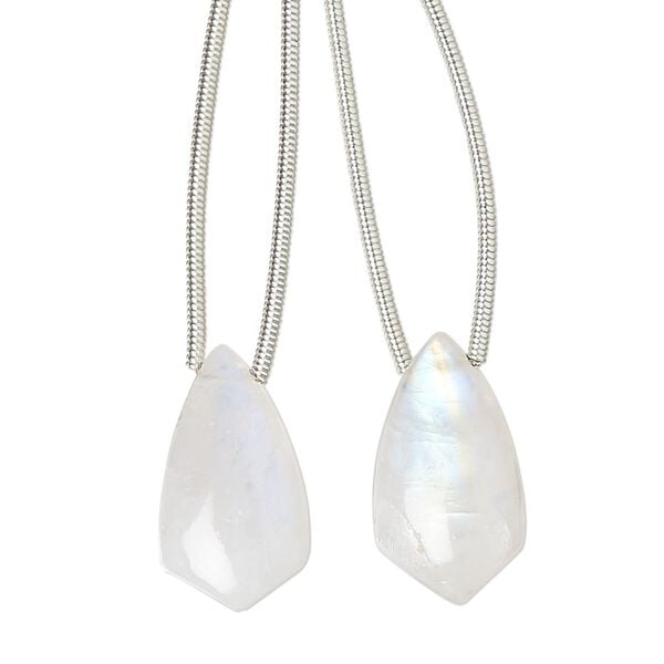 Rainbow moonstone 1pkg2, hand-cut top-drilled puffed kite bead natural 17x10mm image number 0