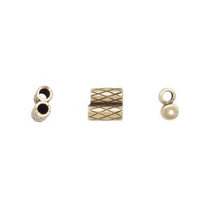 Clasp slide 1pkg2, 7x6.5mm textured double-round tube / fits 2mm cord, antiqued brass JBB Findings 1-strand