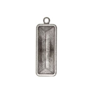 Drop, Almost Instant Jewelry&reg;, antique silver-plated brass, 26x10.5mm rectangle with 24x8mm rectangle setting. Sold per pkg of 4.