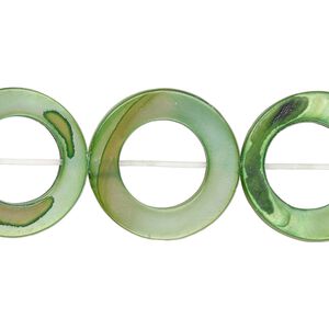 Mother-of-pearl shell 1pkg1, round donut bead 15.5 to 16 inch green 20mm