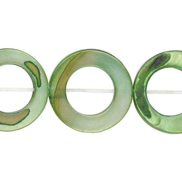 Mother-of-pearl shell 1pkg1, round donut bead 15.5 to 16 inch green 20mm image number 0
