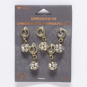 Focal, glass / gold-finished "pewter" (zinc-based alloy) / steel, clear, 20x11mm round, 6.5mm hole. Sold per pkg of 5.