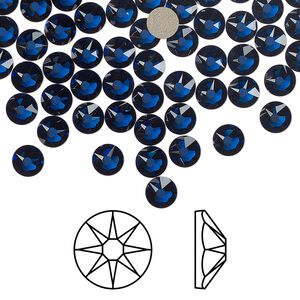 Flat back 144pk dark sapphire foil back, Crystal Passions&reg; Regenerated 4.6-4.8mm rose round SS20 2088