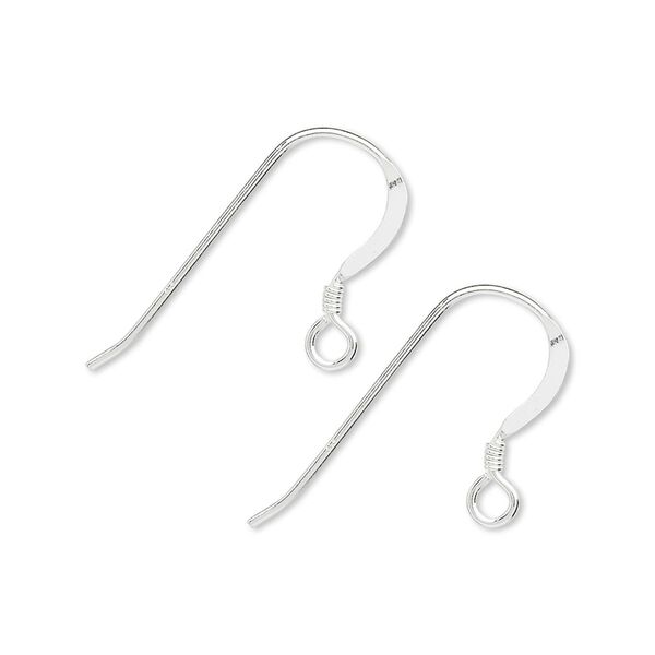 Ear wire fishhook 1pkg50 sterling silver, 16mm flat / 2mm coil / open loop, 20 gauge 25 pair image number 0