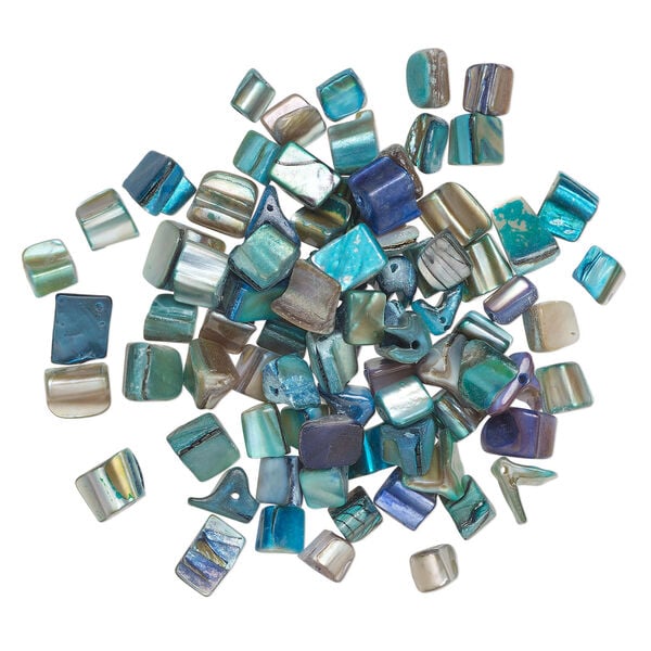 Mother-of-pearl shell 1pkg2oz, triangle tube bead, mix multi-blue 6x6mm-12x9mm image number 1