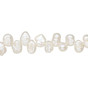 Freshwater pearl 1pkg1, top-drilled flat-sided rice, 15.5-16 inch white 5.5-6mm cultured