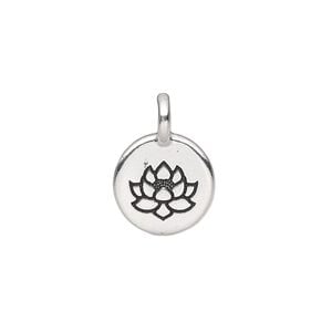 Drop, TierraCast&reg;, antique silver-plated pewter (tin-based alloy), 11.5mm single-sided round with lotus. Sold per pkg of 2.