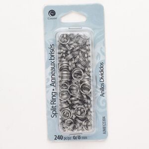 Split ring mix 1pkg240 silver-finished, 6mm & 8mm round, steel