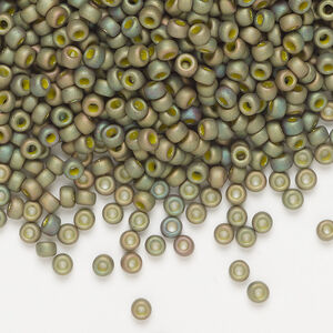 Seed bead, Miyuki, 1pkg250g, glass, #8 rocaille, opaque matte rainbow light olive (RR-2033)