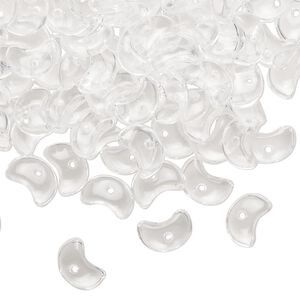 Bead, Czech pressed glass, clear, 8x5mm flat crescent. Sold per 1-ounce pkg, approximately 200 beads.