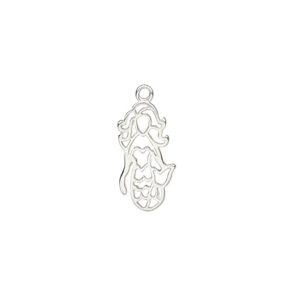 Charm Amoracast&reg; 1pkg1 sterling silver, 16x8.5mm 2-sided open mermaid image number 0
