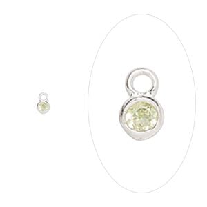 Drop, sterling silver and cubic zirconia, August peridot, 2.5mm single-sided birthstone round. Sold per pkg of 2.