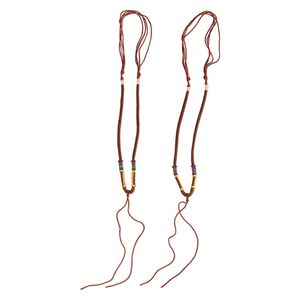 Necklace cord, macram&eacute;, jadeite (natural/dyed) and imitation silk, copper and multicolored, 2-3.5mm wide with 5-1/2 inch dangle, 20 inches with slip knot closure. Sold per pkg of 2.