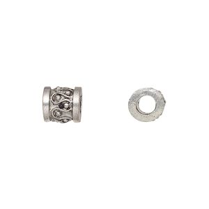 Bead, pewter (tin-based alloy), pkg/1, antiqued, 8x6mm tube with wire design.