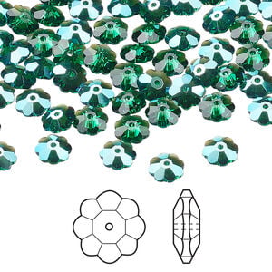 Margarita flower 1pkg720 majestic green shimmer, Swarovski&reg;, 6x2mm flower bead 3700