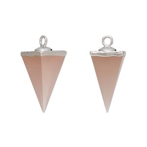 Drop, silver-plated pink chalcedony (dyed) and electroplated sterling silver, 19x9mm-20x10mm hand-cut 3D 4-sided point, Mohs hardness 6-1/2 to 7. Sold individually.
