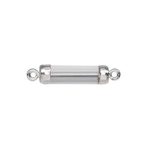 Link, quartz crystal (natural) / electroplated silver / silver-plated sterling silver, 20x5mm-21x6mm hand-cut faceted tube. Sold individually.