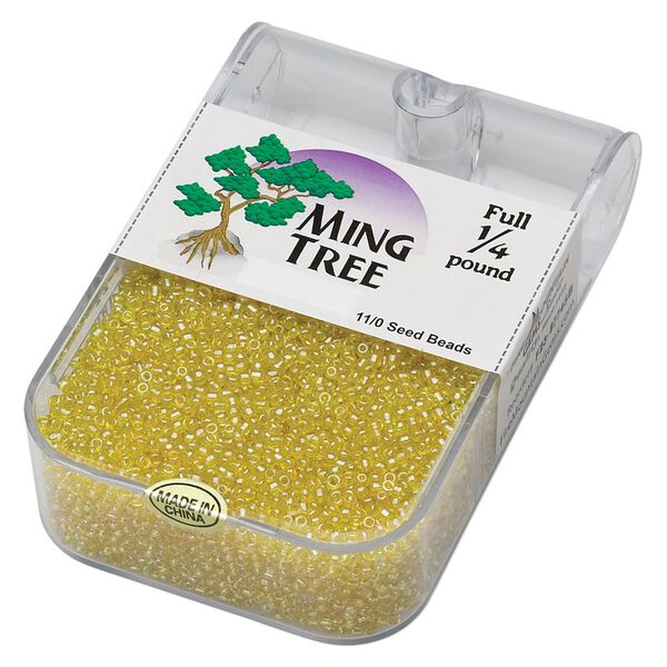 Seed bead, Ming Tree&trade;, glass, pkg/1/4 pound, #11 round, translucent luster yellow. image number 0
