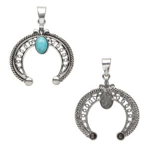 Pendant, "turquoise" (resin) (imitation) and antique silver-finished "pewter" (zinc-based alloy), turquoise blue, 53.5x53mm single-sided naja. Sold individually.