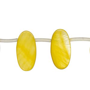 Mother-of-pearl shell 1pkg1, top-drilled flat oval bead 13 inch golden yellow 19x7mm-20x10mm