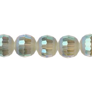 Bead 1pk 96 facets translucent peacock AB half-matte, Celestial Crystal&reg; 12mm round 8 inch