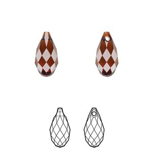 Briolette 2pk smoked amber, Crystal Passions&reg; 13x6.5mm pendant drop 6010