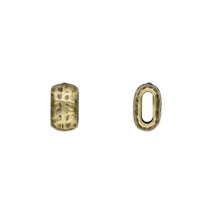 Bead, TierraCast&reg;, antique brass-plated pewter (tin-based alloy), 10x5.5mm flattened hammered barrel. Sold per pkg of 4.
