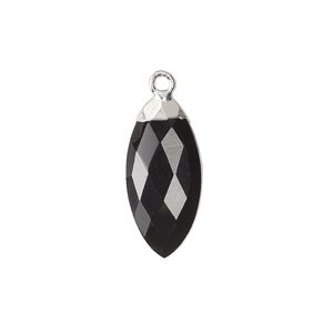 Drop 1pkg1, sterling silver / silver-plated copper / black onyx, 19x9mm hand-cut faceted puffed marquise