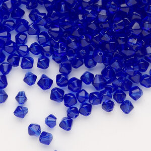 Bead, glass 1pkg1, translucent cobalt blue, 4mm bicone, 4 ounces.