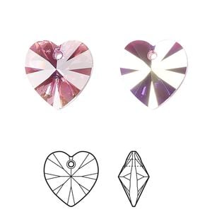 Drop 24pk rose AB, Crystal Passions&reg; 14mm pendant heart 6228