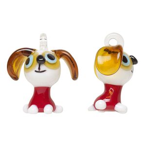 Focal, lampworked glass, opaque and transparent multicolored, 36x32mm 3D sitting dog. Sold individually.