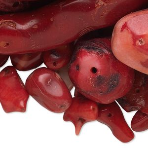 Bead mix, bamboo coral (natural / dyed), mixed colors, 5x2mm-75x25mm mixed shape, D grade, Mohs hardness 3-1/2 to 4. Sold per 1-pound pkg, approximately 230 beads.