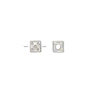 Slide, sterling silver, 5x5mm dice with 2.5mm hole. Sold individually.