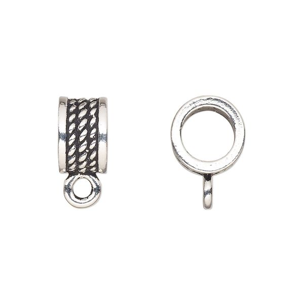 Bead, TierraCast&reg;, antique silver-plated pewter (tin-based alloy), 10.5x7mm rondelle with rope design and closed loop. Sold per pkg of 2. image number 0