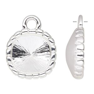 Drop, Almost Instant Jewelry&reg;, silver-plated "pewter" (zinc-based alloy), 13.5x13.5mm rounded square with rope edge and 10x10mm cushion setting. Sold individually.