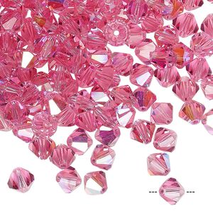 Bead 144pk rose AB, Preciosa Czech crystal 6mm bicone