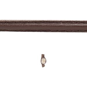 Cord, leather and cotton (dyed), brown, 5-6mm double-stitched flat. Sold per 1-yard section.