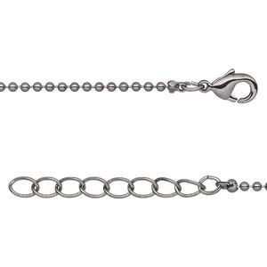 Chain 1pkg6 gunmetal-plated ball, 1.5mm / lobster claw clasp, brass 7.5 inch