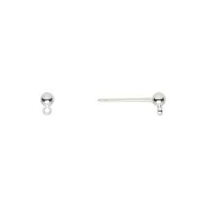 Earstud 1pkg500 silver-plated, 3mm post / closed loop, brass 250 pair