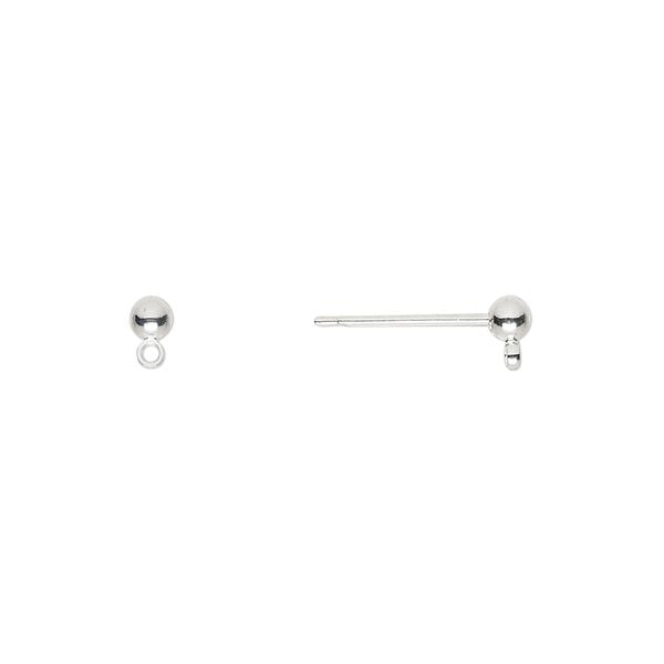 Earstud 1pkg500 silver-plated, 3mm post / closed loop, brass 250 pair image number 0