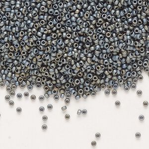 Seed bead, Miyuki, glass, pkg/250g, #15 rocaille, opaque matte metallic silver grey, (RR-2002).
