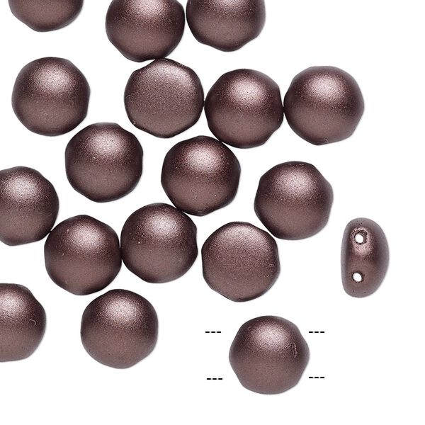 Bead, Preciosa Candy&trade;, Czech pressed glass, opaque brown pastel pearl, 8mm candy with (2) 0.8-0.9mm holes. Sold per pkg of 20. image number 0