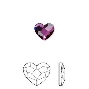 Flat back 144pk fuchsia foil back, Swarovski&reg; hotfix 10x8.5mm heart 2808HF