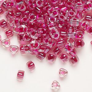 Seed bead, Miyuki, glass, transparent clear color-lined cranberry, (TR1140), #5 triangle. Sold per 250-gram pkg.